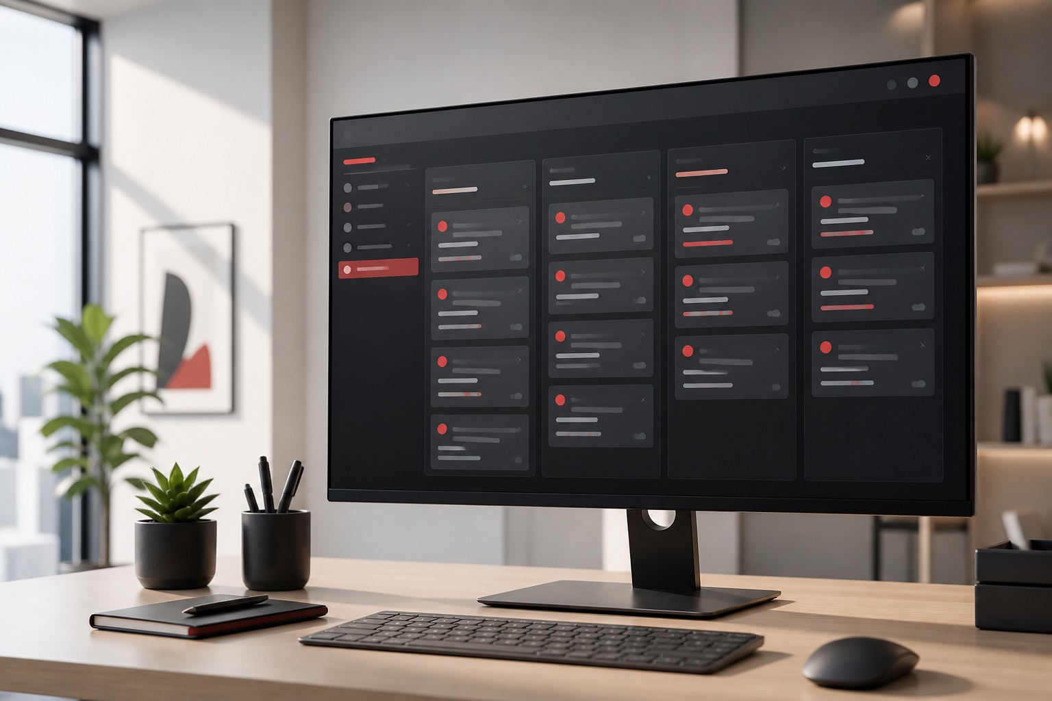 Tela exibindo um quadro Kanban digital organizado