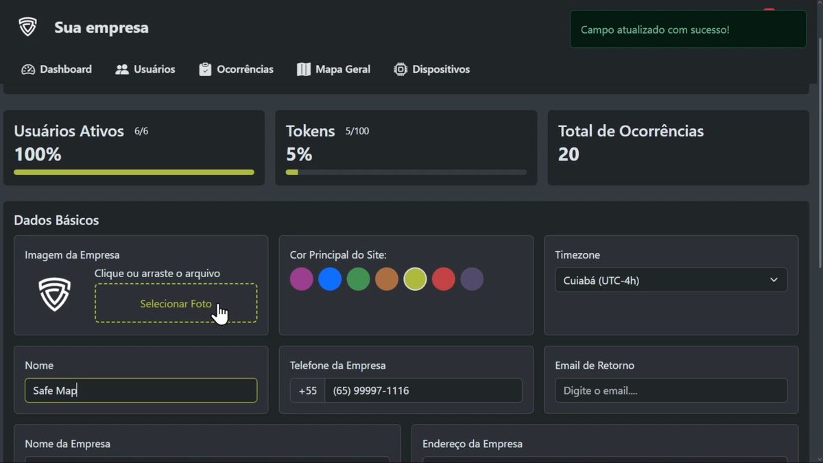 Opciones de personalización de la plataforma Safe Map